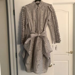 NWT UNIQUE!! RARE! Cq by Cq Lace Ruffle Gray Belted Dress Jacket. Size S